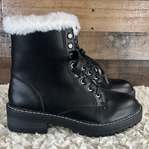 Sugar Womens Size Lace Up Combat Boots Black Faux Leather Faux